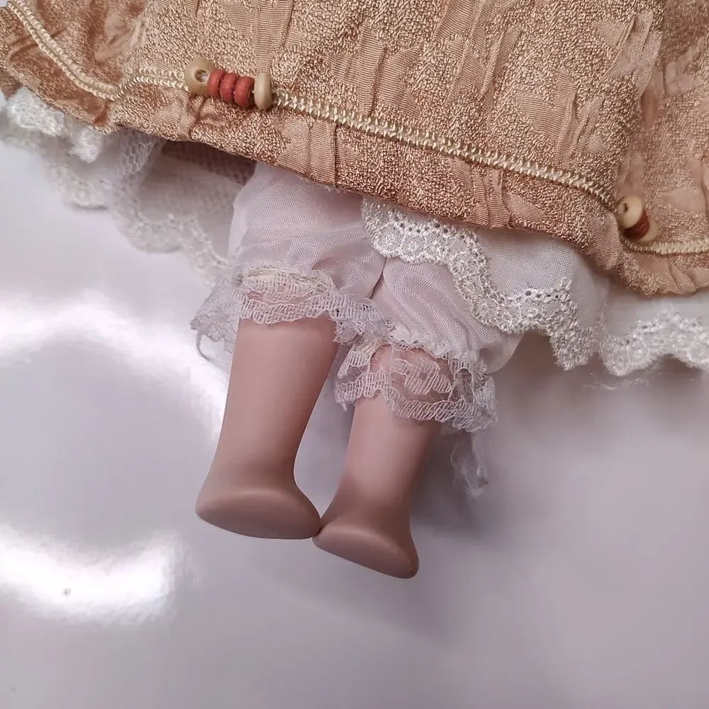 Vintage Porcelain Doll Strawberry Blond Curly Hair Brown Eyes